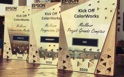 Trophées personnalisés en bois et acrylique pour Epson